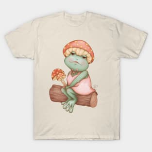 Lady Toadstool - Cottagecore Frog Portrait T-Shirt